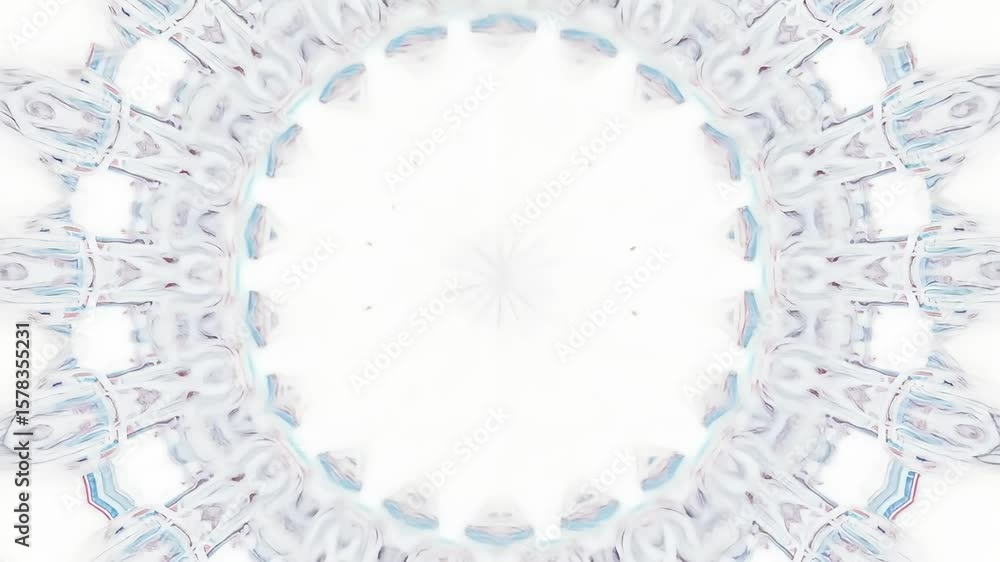 Symmetrical kaleidoscopic mandala made from architectural elements in soft pastel colors
