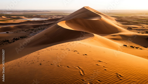 Fototapeta Naklejka Na Ścianę i Meble -  A sand dune in the middle of a desert at sunset.