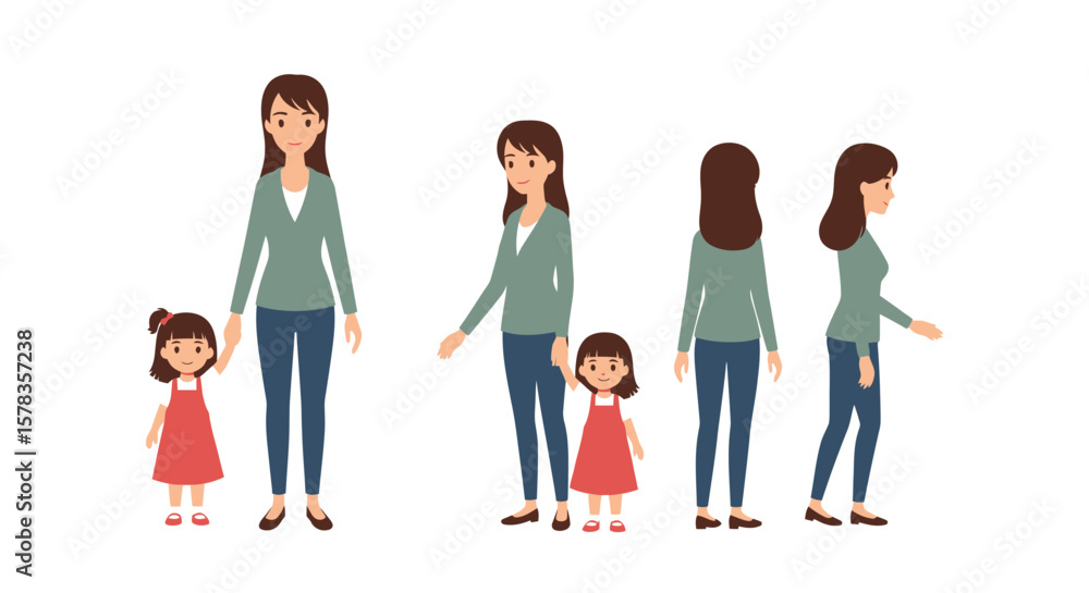 Fototapeta premium Mother and Child Character Sheet Vector Illustration
