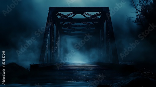 Mysterious misty bridge at night