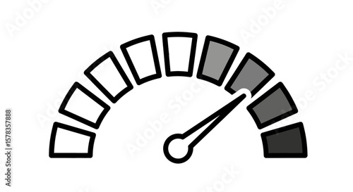 Gauge needle points to medium level. Performance indicator, meter reading, measurement instrument, display panel, speed level.