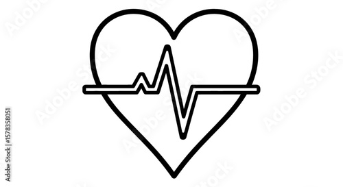 Heartbeat line within a heart shape illustration. Medical symbol, healthcare, wellness, cardio health.