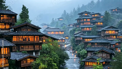 Discover the enchanting beauty of Xijiang Qianhu Miao Village in Guizhou China in misty weather