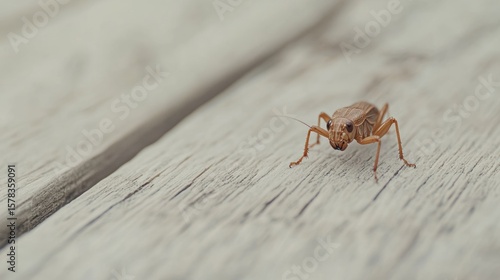 Close-up of a light brown insect on light wood
