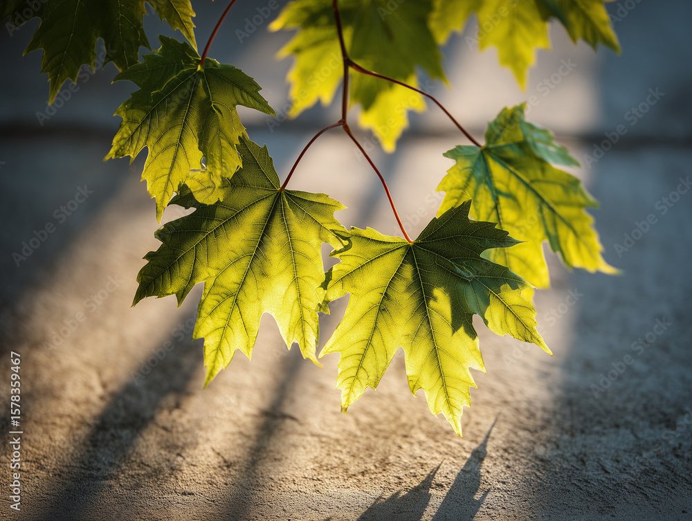 Obraz premium Morning Light Filtering Through Maple Leaves in Early Autumn