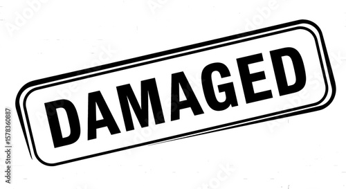 Rectangular damaged sign on transparent background. Condition, imperfection, ruined, broken, harmed, faulty