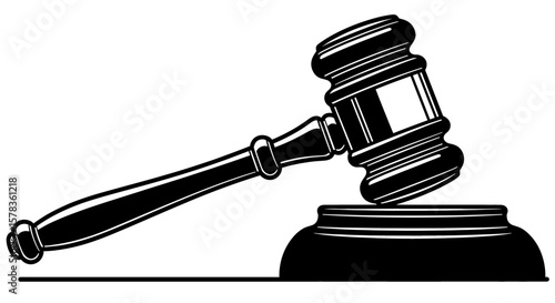 Gavel rests on sound block, symbol of court authority. Justice system, law, order, judgment, court proceedings.