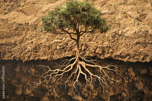 minimalist family tree with intertwined roots earth tones on roots .