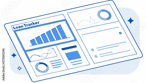 Loan tracker dashboard with financial charts and graphs isolated on white background