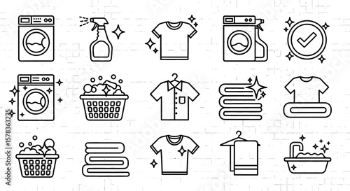 Laundry symbols represent cleaning and hygiene. Washing, clothing care, cleaning supplies, and freshness.
