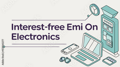 Interest free emi on electronics with payment machine isolated on white background
