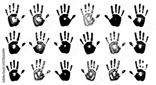 Handprints create a diverse pattern. Colorful prints of hands, teamwork, collaboration, diversity