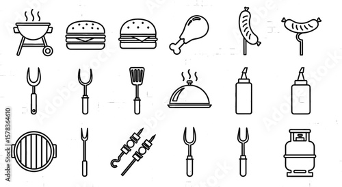 Barbecue icons representing food and grilling. Grill, cooking, summer, barbeque party, outdoor meal