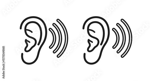 Human ears listen to incoming sounds. Hearing sense, audiology, listening, communication, perception.