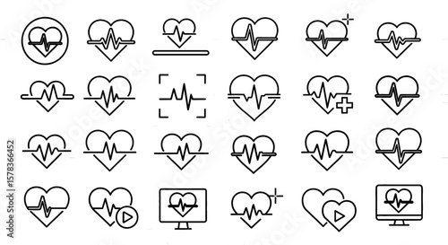 Line art heart with pulse showcasing medical concept, representing healthcare, diagnosis, and well being in a minimalist design