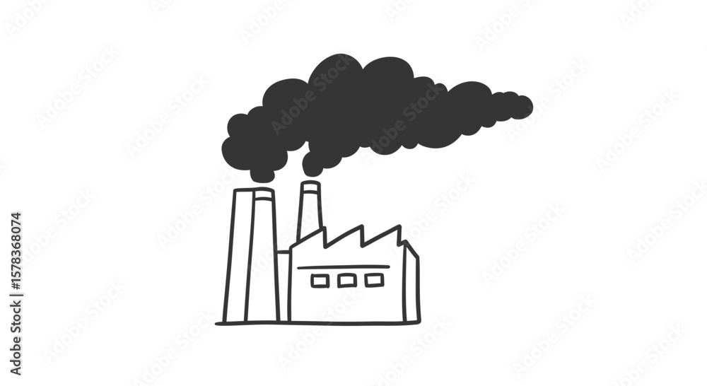 Handdrawn illustration of a factory emitting dark smoke from its chimneys depicting industrial pollution. Handdrawn illustration of a factory emitting dark smoke from its chimneys depicting industrial pollution.