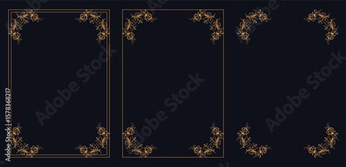 Corner frame, Set of vintage frames, bouquet of flowers, gold Rose Decorative wedding frames, antique museum picture borders