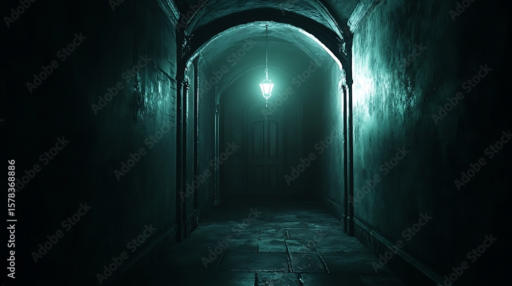 Obraz premium Mysterious teal green hallway