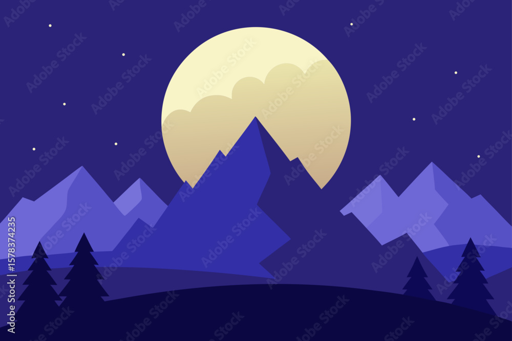 Naklejka premium landscape at full moon background with mountainous