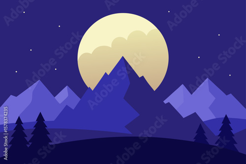 landscape at full moon background with mountainous