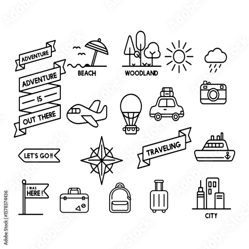travel icons set Illustration silhouette
