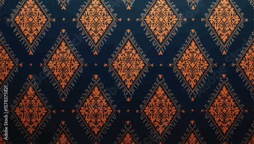 Ornate diamonds decorate a navy backdrop creating a luxurious, timeless pattern design for various decorative projects.