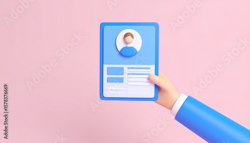 3D resume document icon floating above hand