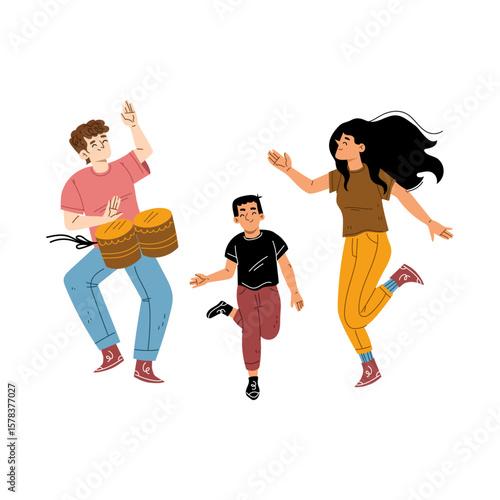 Family Celebration Vector A cheerful illustration of people dancing and having fun