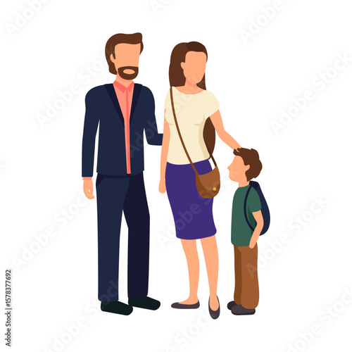 Illustrated vector Family of three, parents and child, in a minimalistic vector.