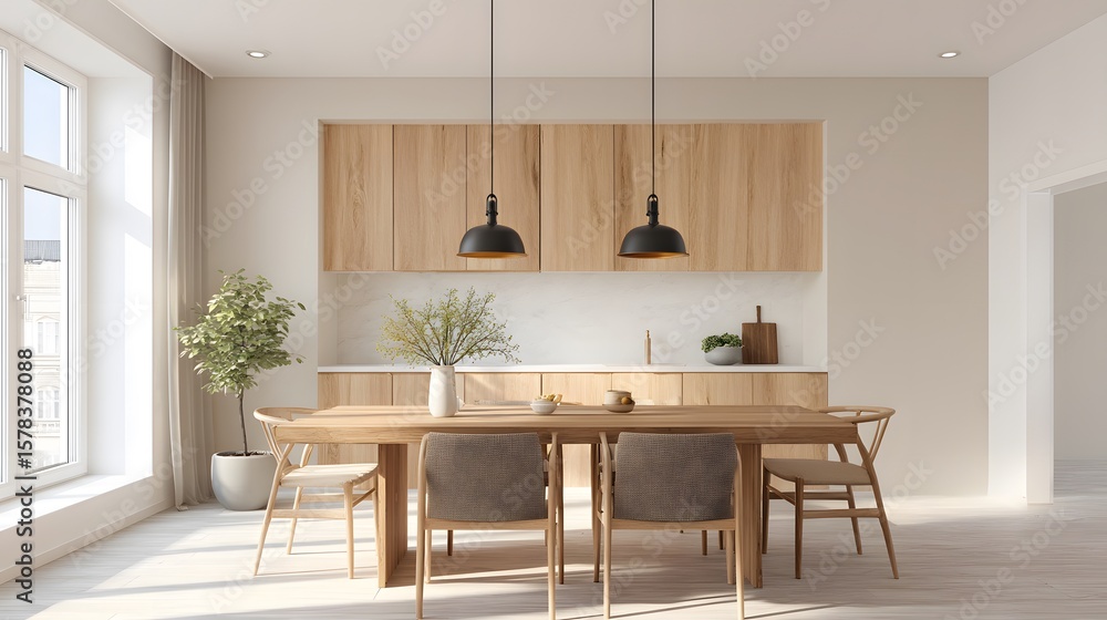 Fototapeta premium Open Plan Kitchen Mock-up with Dining Table