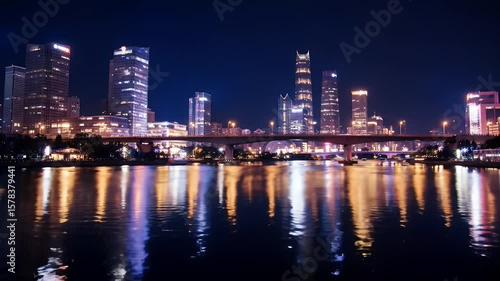 Wallpaper Mural Night Cityscape: Skyscrapers Reflecting on Calm Water at Night Torontodigital.ca
