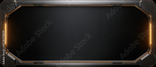Futuristic metal frame with glowing lights surrounding a textured background enhances a modern or sci fi design