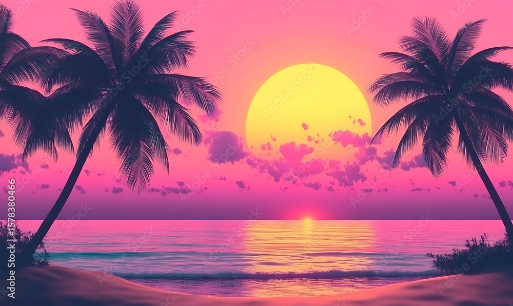 Tropical Sunset in Dreamy Hues Golden Sun Melts into Pink Skies Palm Trees Framing a Serene Escape A Vibrant Paradise at Dusk Tropical Sunset in Dreamy Hues Golden Sun Melts into Pink Skies Palm Trees Framing a Serene Escape A Vibrant Paradise at Dusk