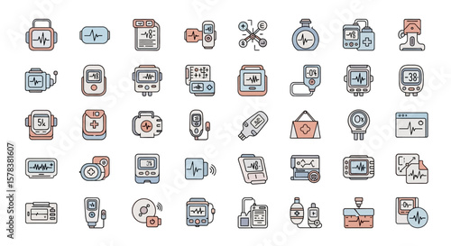 Collection of diverse electronic device icons, showcasing various gadgets and measurement tools.
