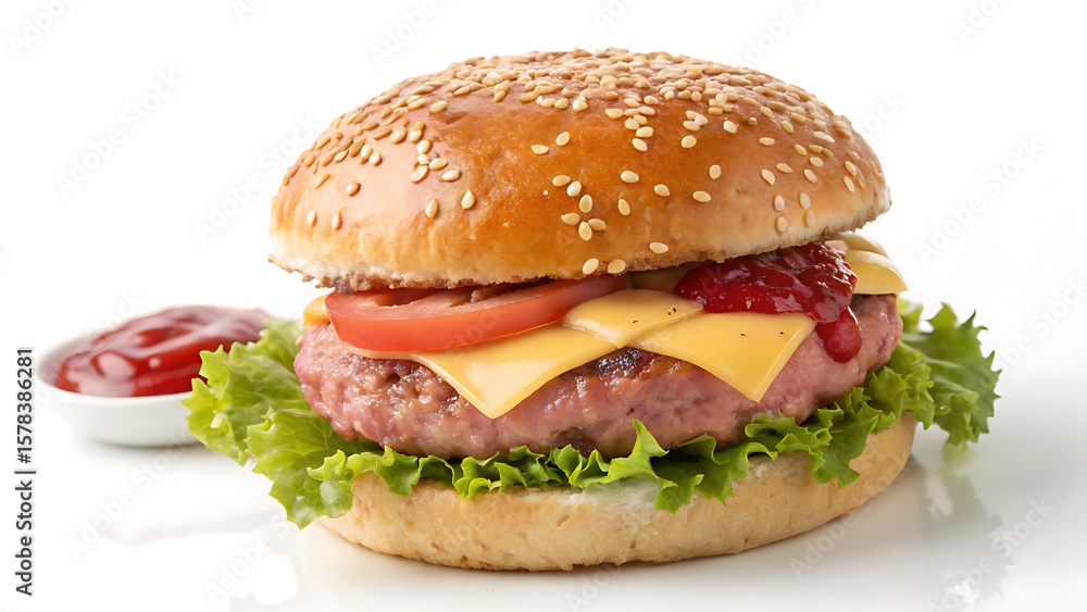 Hamburger Classic Beef Burger On White Background Fast Food Illustration Hamburger Classic Beef Burger On White Background Fast Food Illustration