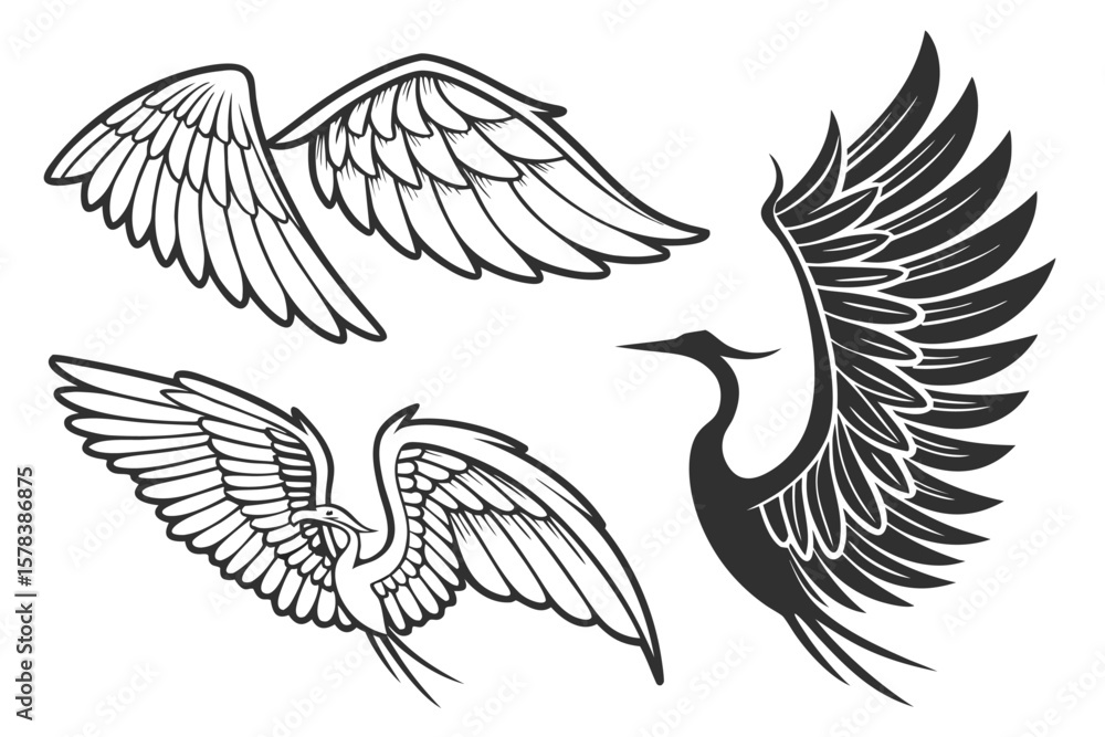 Fototapeta premium -a-collection-of-stylized-wings-in-vector-format--