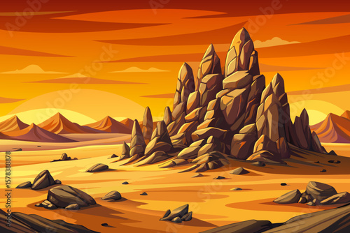 Desert Rocks Close-Up Under Orange Sky