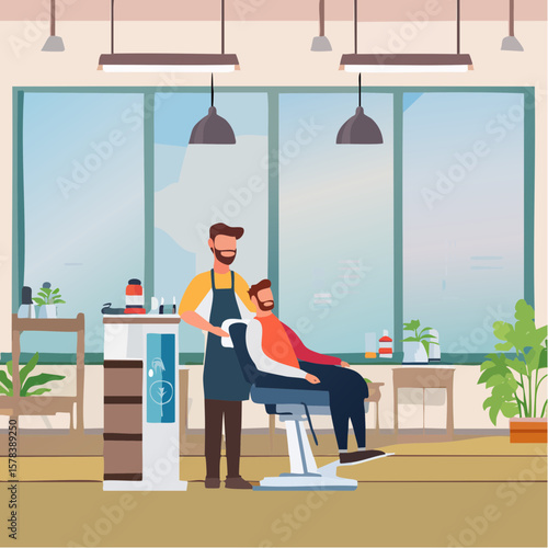 Professional barber working with client in barbershop