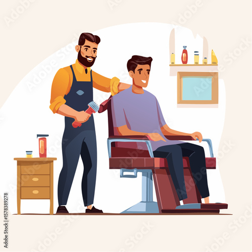 Professional barber working with client in barbershop