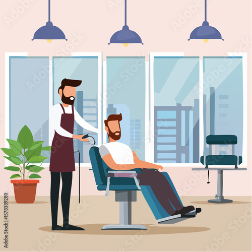 Professional barber working with client in barbershop