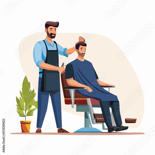 Professional barber working with client in barbershop