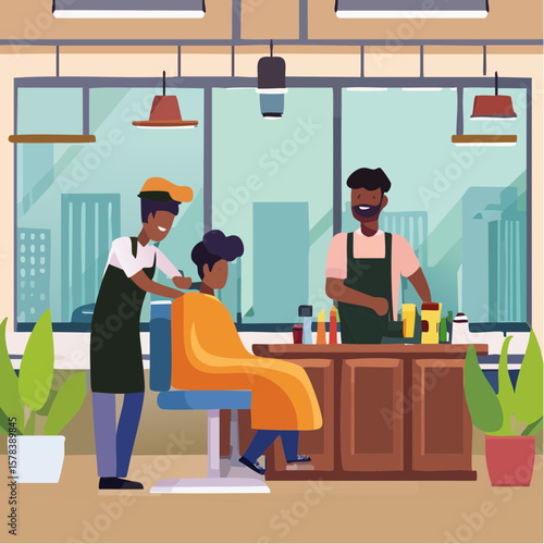 Professional barber working with client in barbershop
