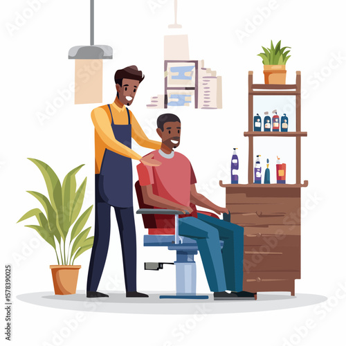 Professional barber working with client in barbershop