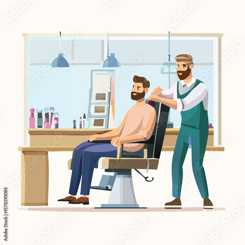 Professional barber working with client in barbershop