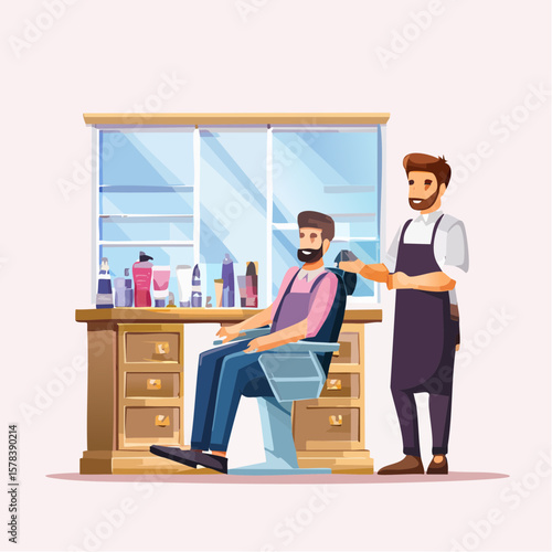 Professional barber working with client in barbershop