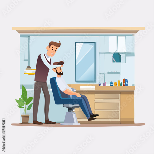 Professional barber working with client in barbershop