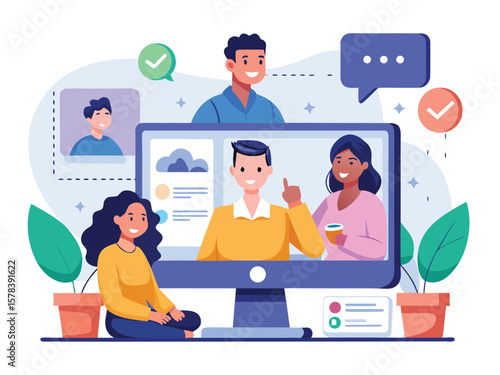 Hybrid Work Culture Illustrated in Vector Style