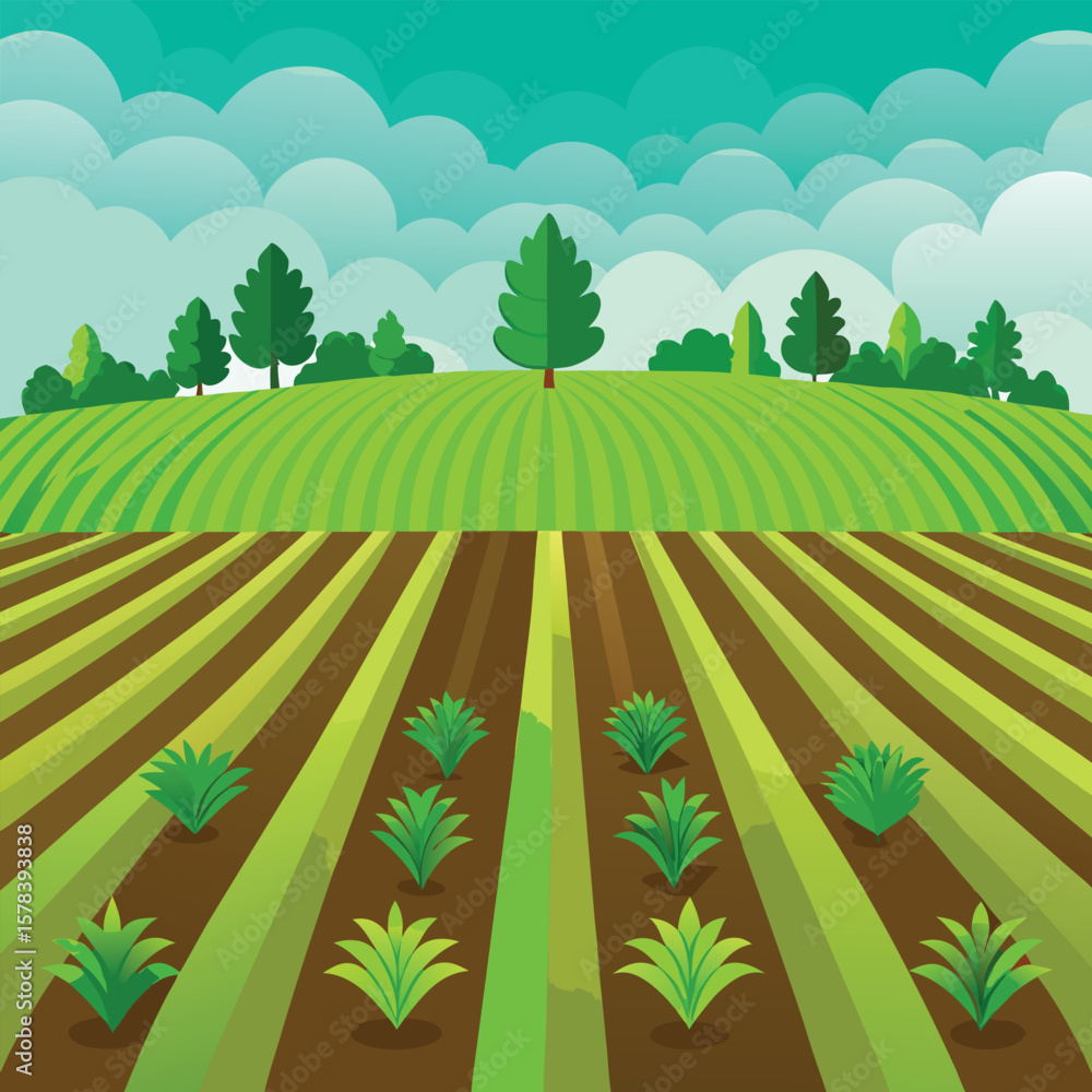 Obraz premium Seamless Green Field Planting Agriculture Lines Background