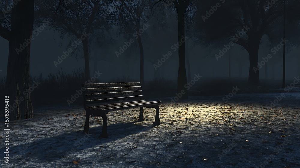 Park bench at night in winter park Park bench at night in winter park
