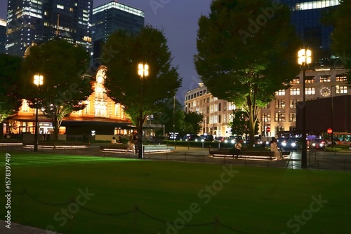 July 12, 2025. Chiyoda-ku, Tokyo, Japan.The view of the Marunouchi exit of Tokyo Station at night.